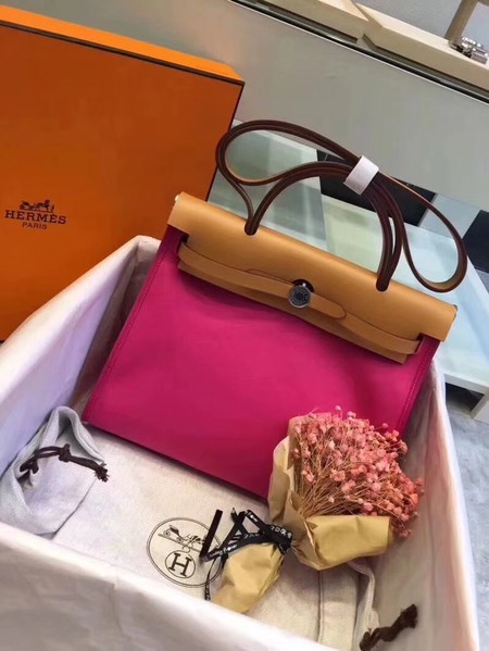 Replica Hermes original canvas&calfskin leather herbag H45987 rose with apricot JH01585sU34