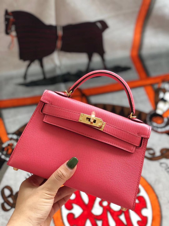 Replica Hermes original mini Kelly chevre mysore K19CM Watermelon red&Gold Metal JH01264qE46