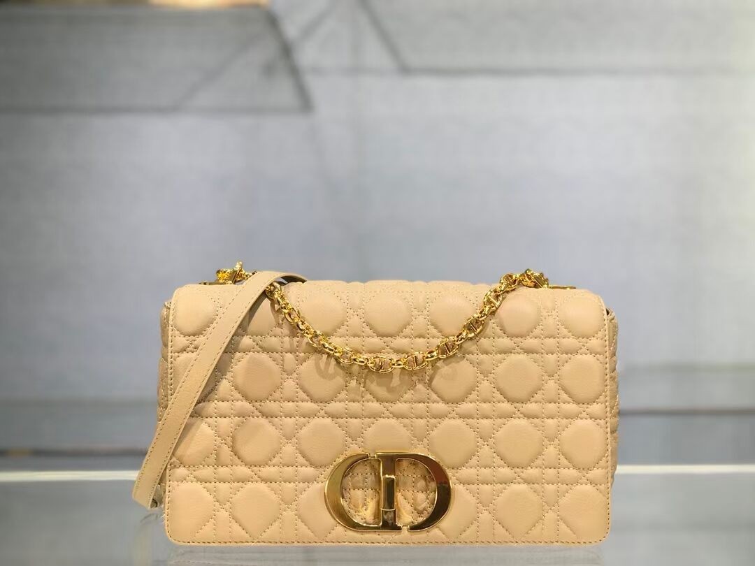 Replica LARGE DIOR CARO BAG Soft Cannage Calfskin M9243U apricot JH06793oV69