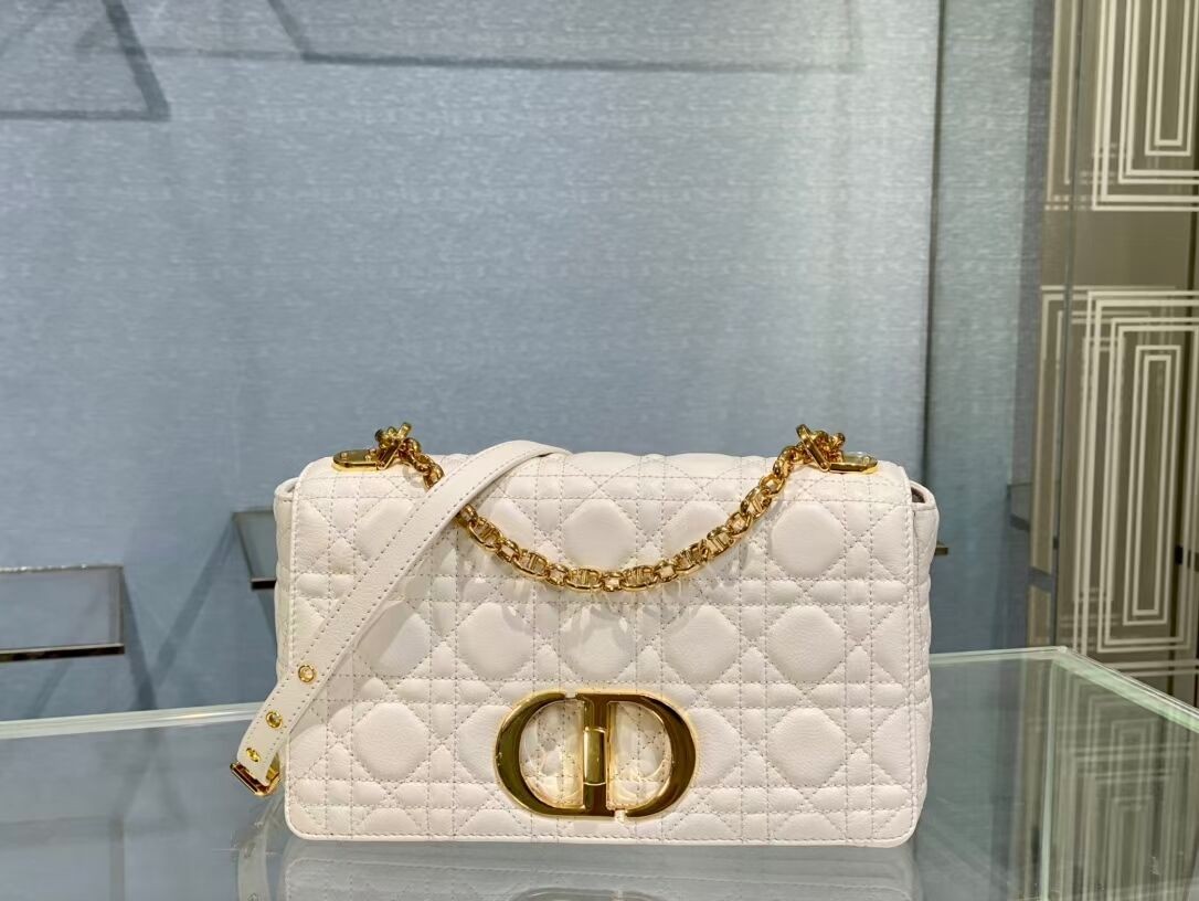 Replica MEDIUM DIOR CARO BAG Soft Cannage Calfskin M9242 white JH06748GC56