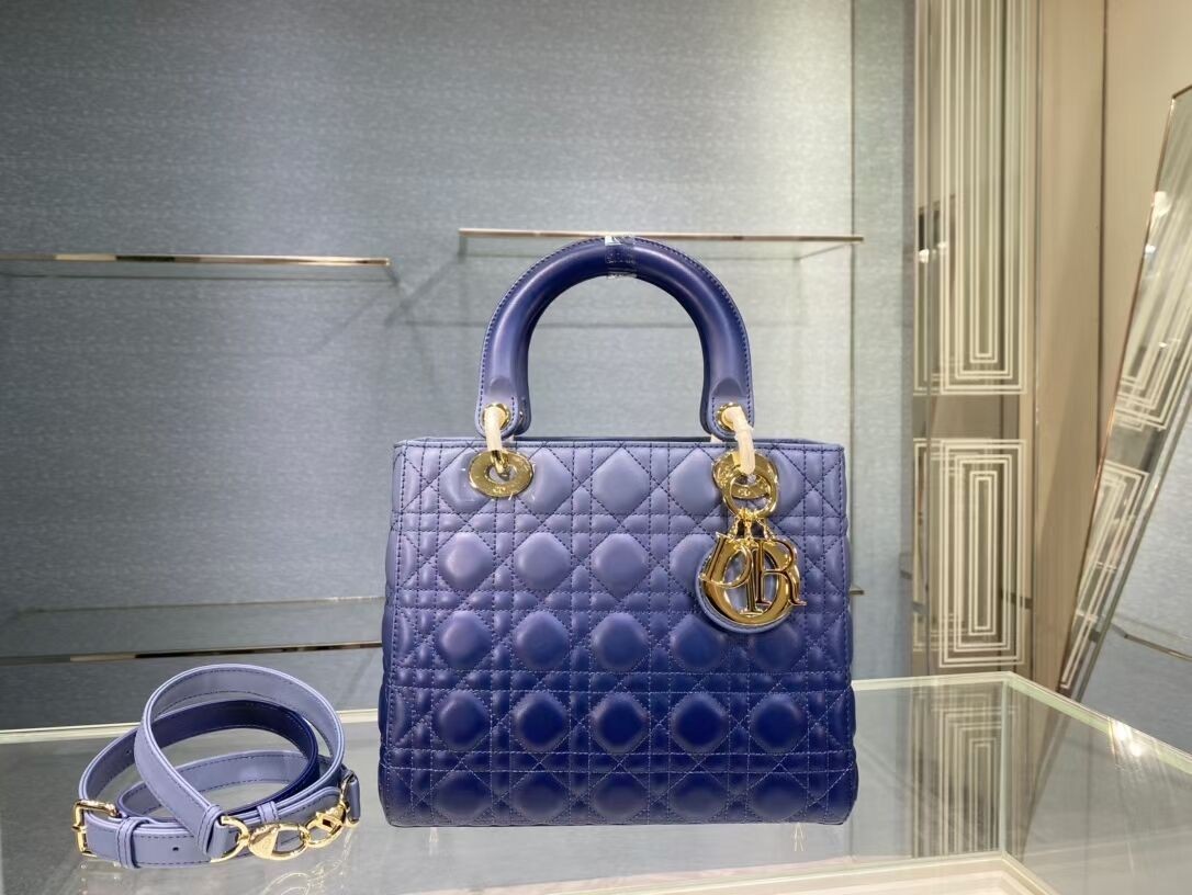 Replica MEDIUM LADY DIOR BAG Gradient Cannage Lambskin M0565OS blue JH06702UD97