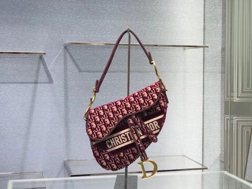 Replica SADDLE BAG Dior Oblique Embroidered Velvet C0044 Burgundy JH06864Yp41