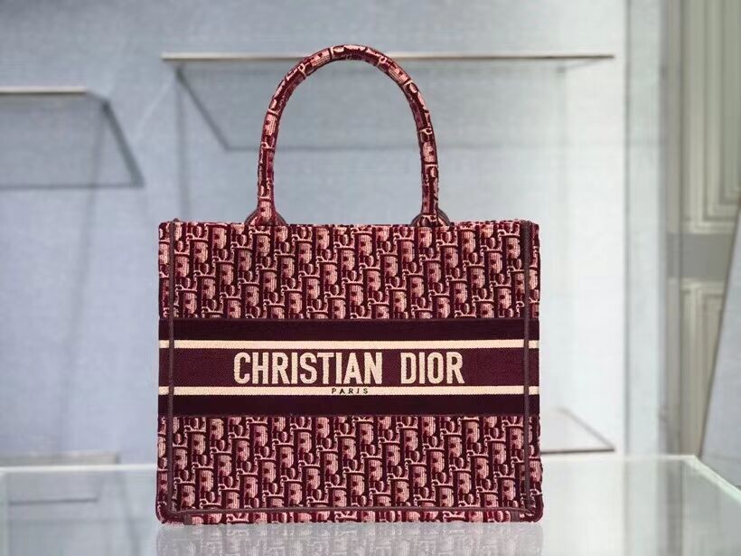 Replica SMALL DIOR BOOK TOTE Burgundy Dior Oblique Embroidered Velvet M1287Z JH06852Aj18