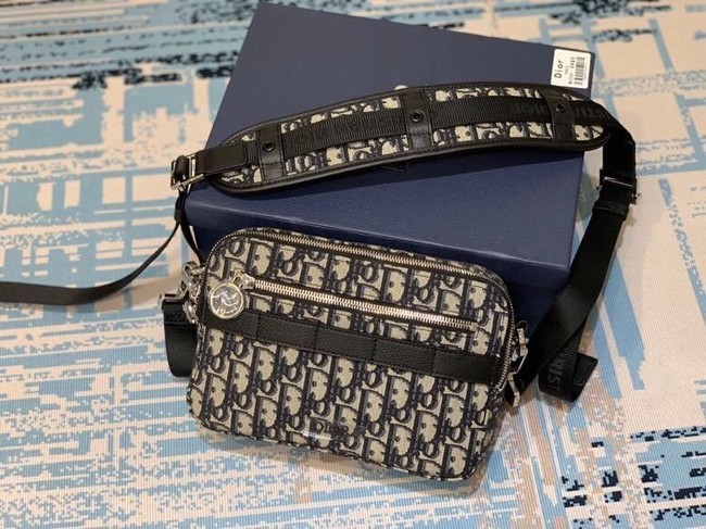 SAFARI MESSENGER BAG Grained Black Calfskin and Dior Oblique Jacquard 1SFPO101 JH06913DY28