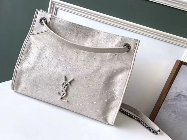 SAINT LAURENT NIKI MEDIUM SHOPPING BAG IN CRINKLED VINTAGE LEATHER 5814 white JH07861Rz18