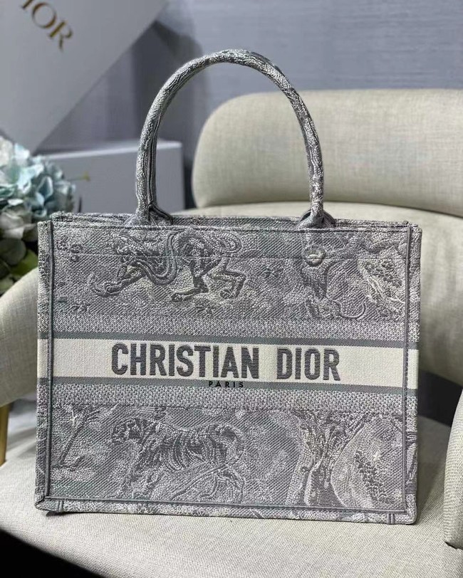 SMALL DIOR BOOK TOTE grey Toile de Jouy Reverse Embroidery M1296Z JH06729Td71