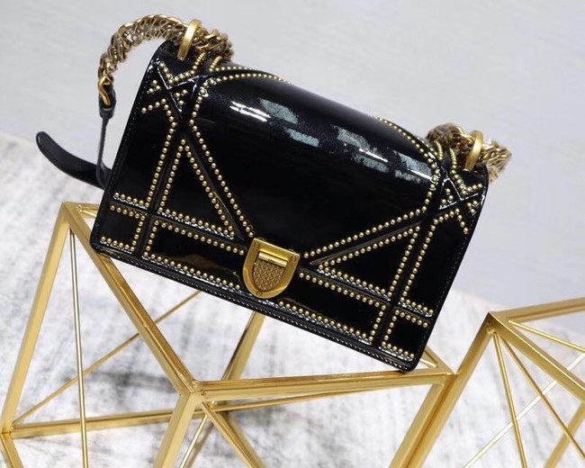 SMALL DIORAMA BAG IN BLACK-TONE STUDDED METALLIC CALFSKIN WITH LARGE CANNAGE MOTIF M0421 JH07578Ug45