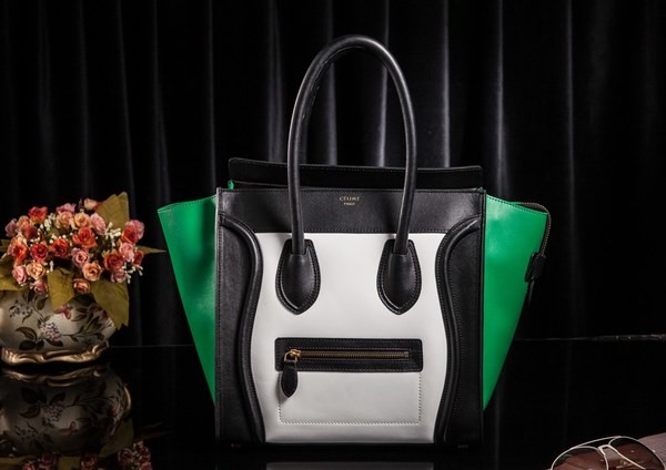 Top Celine Luggage Tote Bag Original Leather 3308 White&Black&Green JH06360zq44