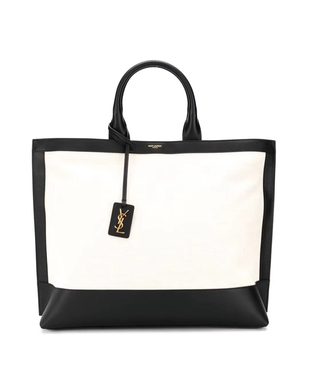 Yves Saint Laurent SHOPPING TAG IN CANVAS AND LEATHER Y615719 black&white JH07751aT18