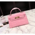 AAAAA Knockoff Hermes Kelly 19cm Tote Bag crocodile Leather KL19 pink JH01478qN39
