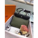 Copy Best Quality Hermes original canvas&calfskin leather herbag H45987 Blackish green with black JH01588sp34