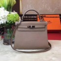 Copy Luxury Hermes Kelly KY32 Tote Bag togo original Leather Light gray silver hardware JH01640qe74