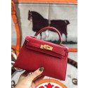 Hermes original mini Kelly chevre mysore K19CM red&Gold Metal JH01281QX19