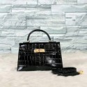 Imitation 1:1 Hermes Kelly 19cm Tote Bag crocodile Leather KL19 Black JH01355LT32