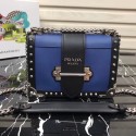 Prada Cahier studded leather bag 1BD045-1 blue&black JH05483GR32