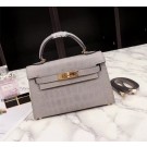 AAA Hermes Kelly 19cm Tote Bag crocodile Leather KL19 light gray JH01471CB45