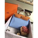 AAA Hermes original canvas&calfskin leather herbag H45987 Light blue with apricot JH01586bB27