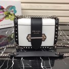 AAA Prada Cahier studded leather bag 1BD045-1 white&black JH05486bB27