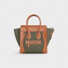 CELINE MICRO LUGGAGE HANDBAG IN TEXTILE AND CALFSKIN 167793 TAN&Khaki JH05802ck22
