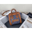 CELINE NANO LUGGAGE BAG IN FLORAL JACQUARD AND CALFSKIN 189242 TAN&BLUE JH05797JB76
