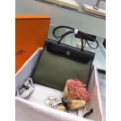 Copy Best Quality Hermes original canvas&calfskin leather herbag H45987 Blackish green with black JH01588sp34