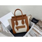 Fake CELINE MICRO LUGGAGE HANDBAG IN TEXTILE AND CALFSKIN 167793 TAN&WHITE JH05804tZ32