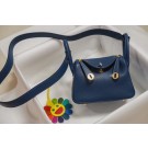 Hermes mini Lindy Togo Leather Bag LD19 blue&gold-Tone Metal JH01229sz95