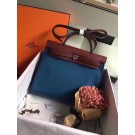 Hermes original canvas&calfskin leather herbag H45987 blue with wine JH01596cP15