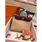 Hermes original canvas&calfskin leather herbag H45987 Cream with wine JH01598oN21