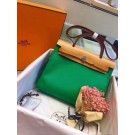 Hermes original canvas&calfskin leather herbag H45987 green with apricot JH01600TV86