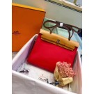 Hermes original canvas&calfskin leather herbag H45987 Red with apricot JH01601Rz18