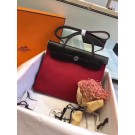 Hermes original canvas&calfskin leather herbag H45987 rose with black JH01591UZ79
