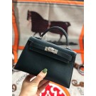 Hermes original mini Kelly chevre mysore K19CM Blackish green&silver Metal JH01269eW69