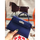 Hermes original mini Kelly chevre mysore K19CM blue&silver Metal JH01275aT90