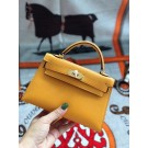 Hermes original mini Kelly chevre mysore K19CM Mango yellow&Gold Metal JH01274Fa12