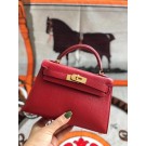 Hermes original mini Kelly chevre mysore K19CM red&Gold Metal JH01281QX19