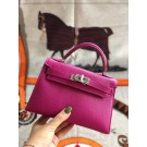 Hermes original mini Kelly chevre mysore K19CM rose&silver Metal JH01272pT90