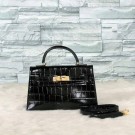 Imitation 1:1 Hermes Kelly 19cm Tote Bag crocodile Leather KL19 Black JH01355LT32