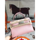 Imitation Hermes original mini Kelly chevre mysore K19CM pink&silver Metal JH01285pd51