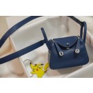 Replica Hermes mini Lindy Togo Leather Bag LD19 blue&Silver-Tone Metal JH01228BL42