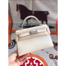 Replica Hermes original mini Kelly chevre mysore K19CM white&silver Metal JH01286vJ33