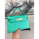 Replica Hermes original ostrich leather mini kelly bag K001 green JH01407mL47