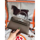 Top Imitation Hermes original mini Kelly chevre mysore K19CM grey&silver Metal JH01278EE80