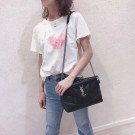 Yves Saint Laurent LOULOU PUFFER SMALL BAG IN QUILTED CRINKLED MATTE LEATHER Y577476 Black JH07808OV44