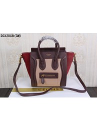 2015 celine nano luggage tote handbag calfskin 3308 Pink burgundy JH06349eW69