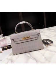 AAA Hermes Kelly 19cm Tote Bag crocodile Leather KL19 light gray JH01471CB45