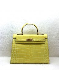 AAA Hermes Kelly 32cm Shoulder Bag Croco Leather K32 Yellow JH01657pL24