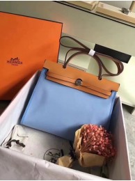AAA Hermes original canvas&calfskin leather herbag H45987 Light blue with apricot JH01586bB27
