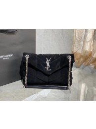 AAA Yves Saint Laurent LOULOU PUFFER SMALL BAG SATCHEL IN SUEDE 74761 Black JH07731CB45