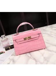 AAAAA Knockoff Hermes Kelly 19cm Tote Bag crocodile Leather KL19 pink JH01478qN39